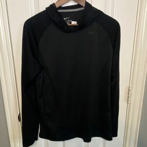 Nike Dri Fit Mens Medium Black‎ Long Sleeve Hoodie Athletic Training Shirt